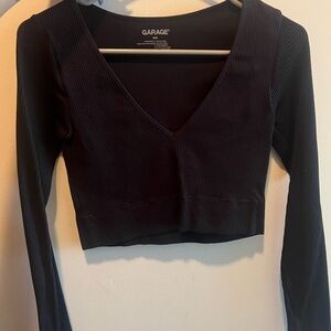 Garage Black Long Sleeve Ribbed Top